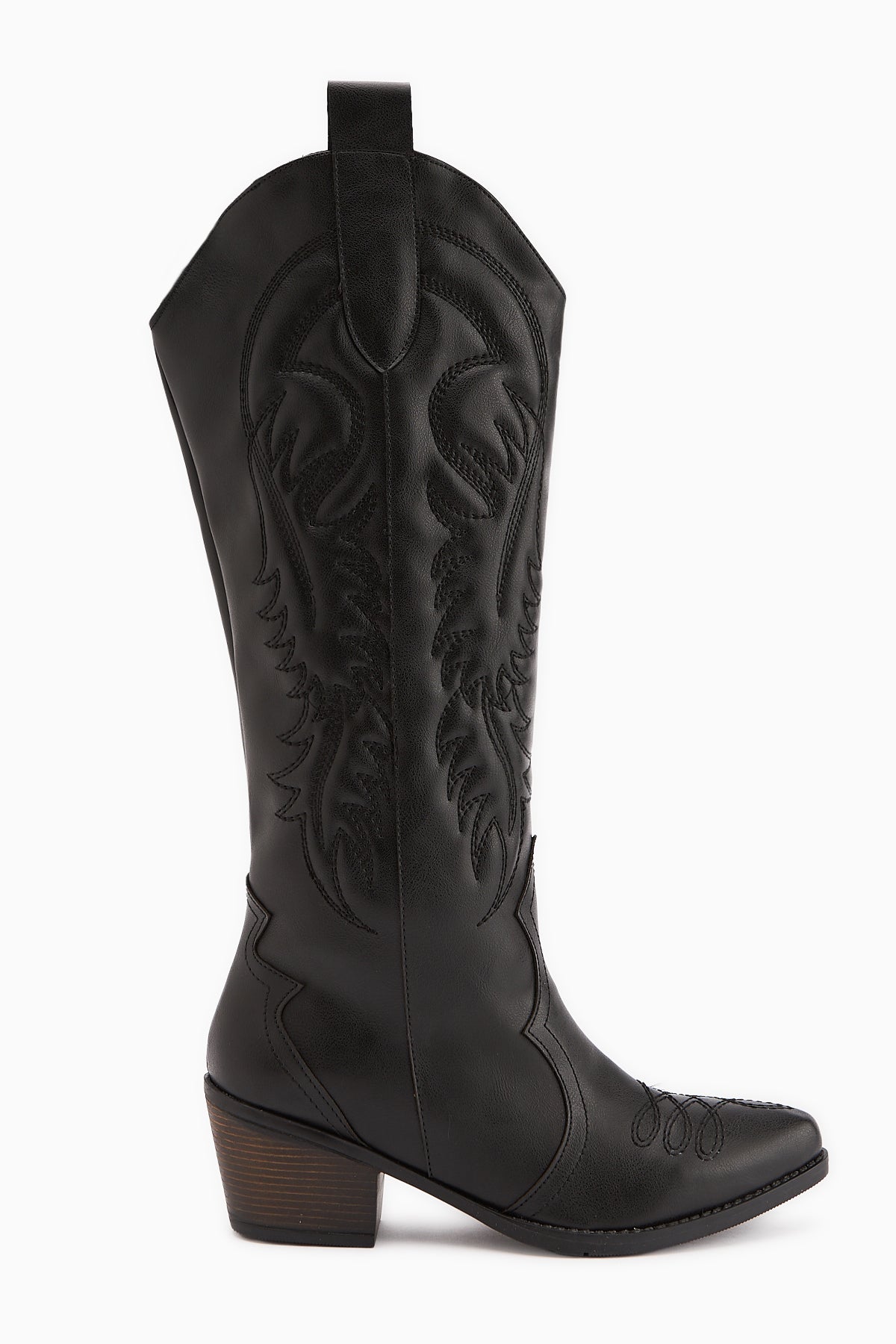 Florida Siyah Nakış Detaylı Sivri Burunlu Western Çizme