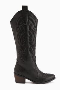 Florida Siyah Nakış Detaylı Sivri Burunlu Western Çizme
