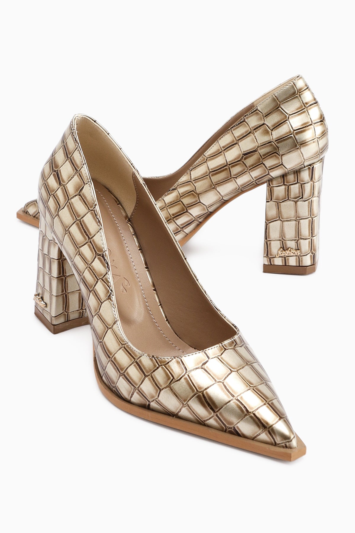 Lucy Krem Kroko Kalın Topuklu Ayakkabı Kadın Stiletto