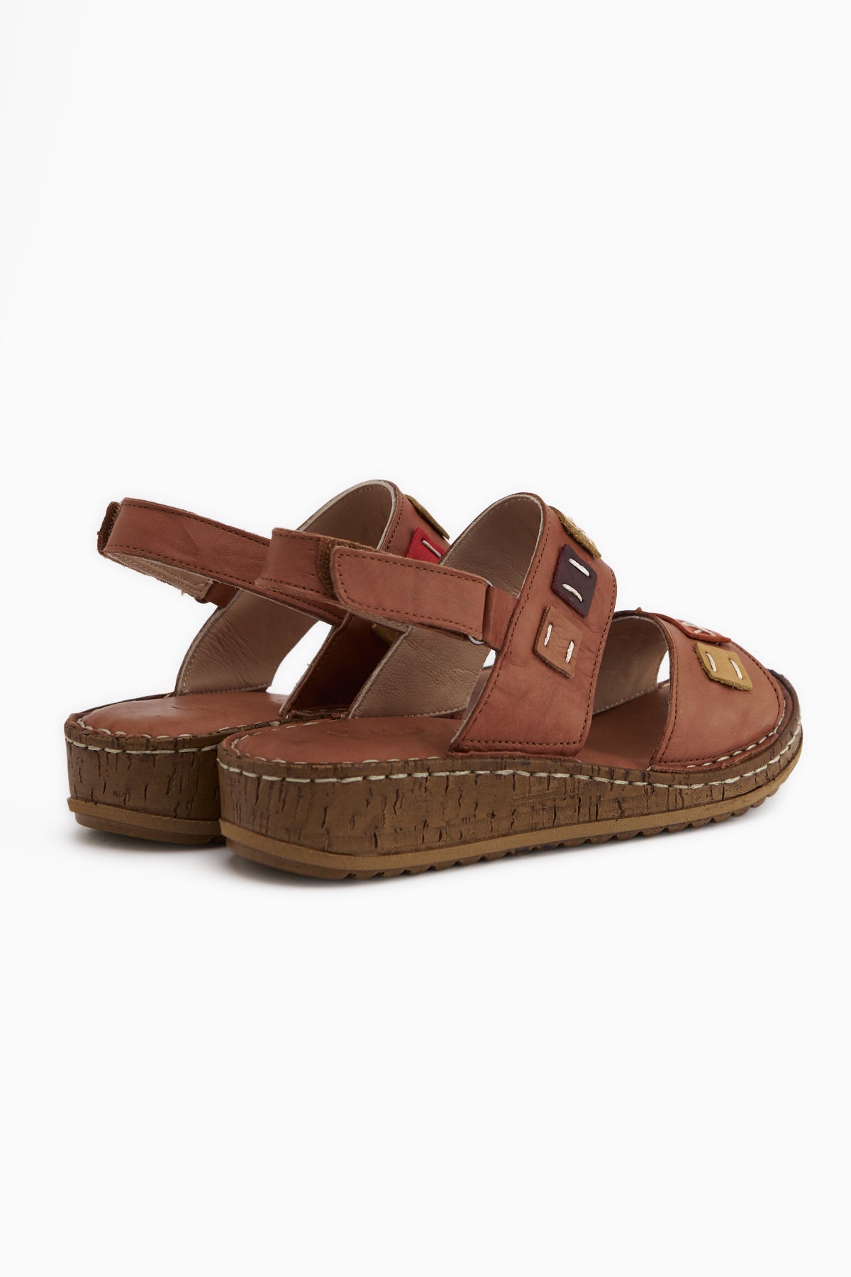 Loreta Hakiki Deri Taba Çift Bantlı Kadın Sandalet