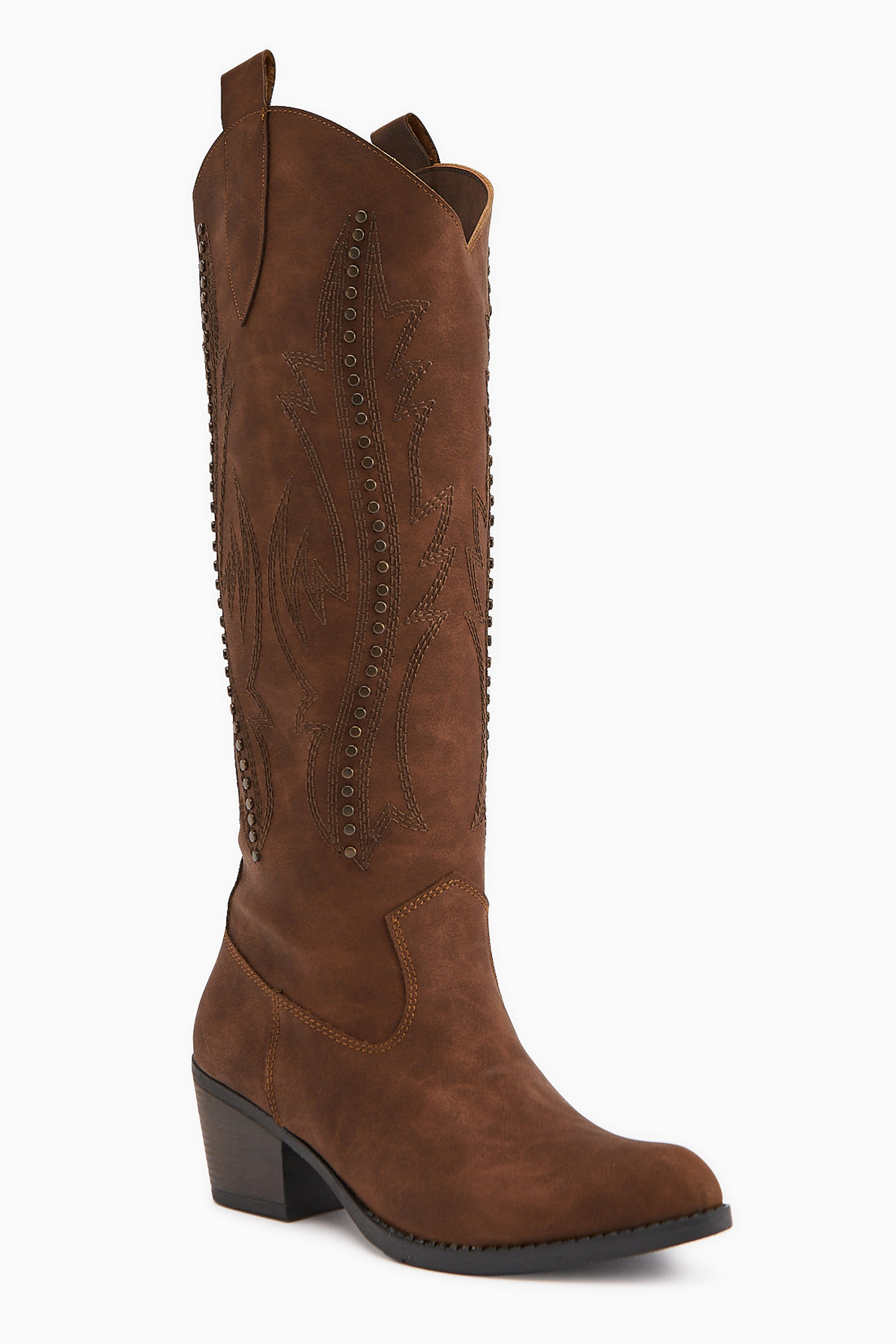 Fizaro Taba Sivri Burunlu Nakışlı Zımba Detaylı Western Çizme