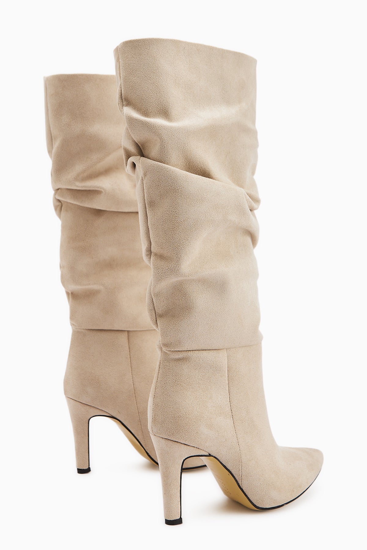 Rimaz Ten Süet Körüklü Uzun Sivri Topuklu Çizme