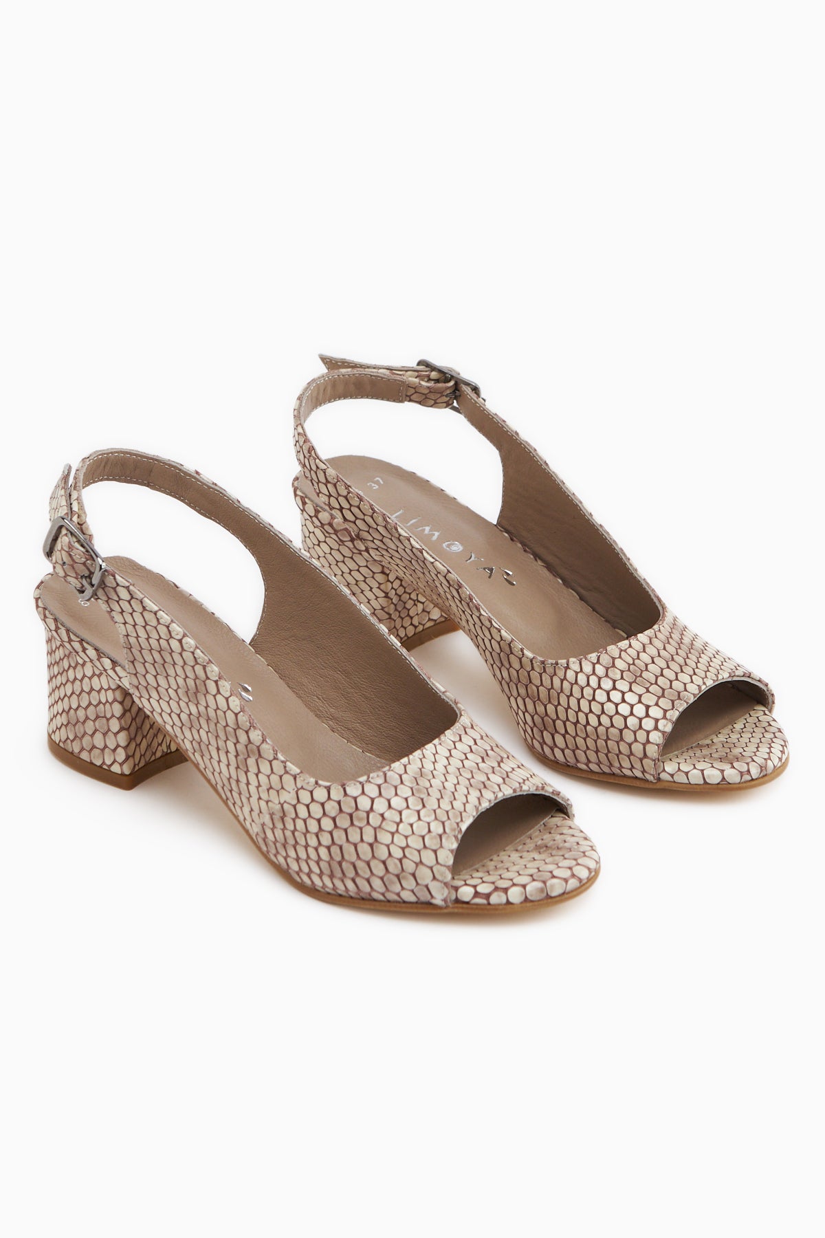 Catia Hakiki Deri Bej Yılan Desenli Kadın Topuklu Sandalet