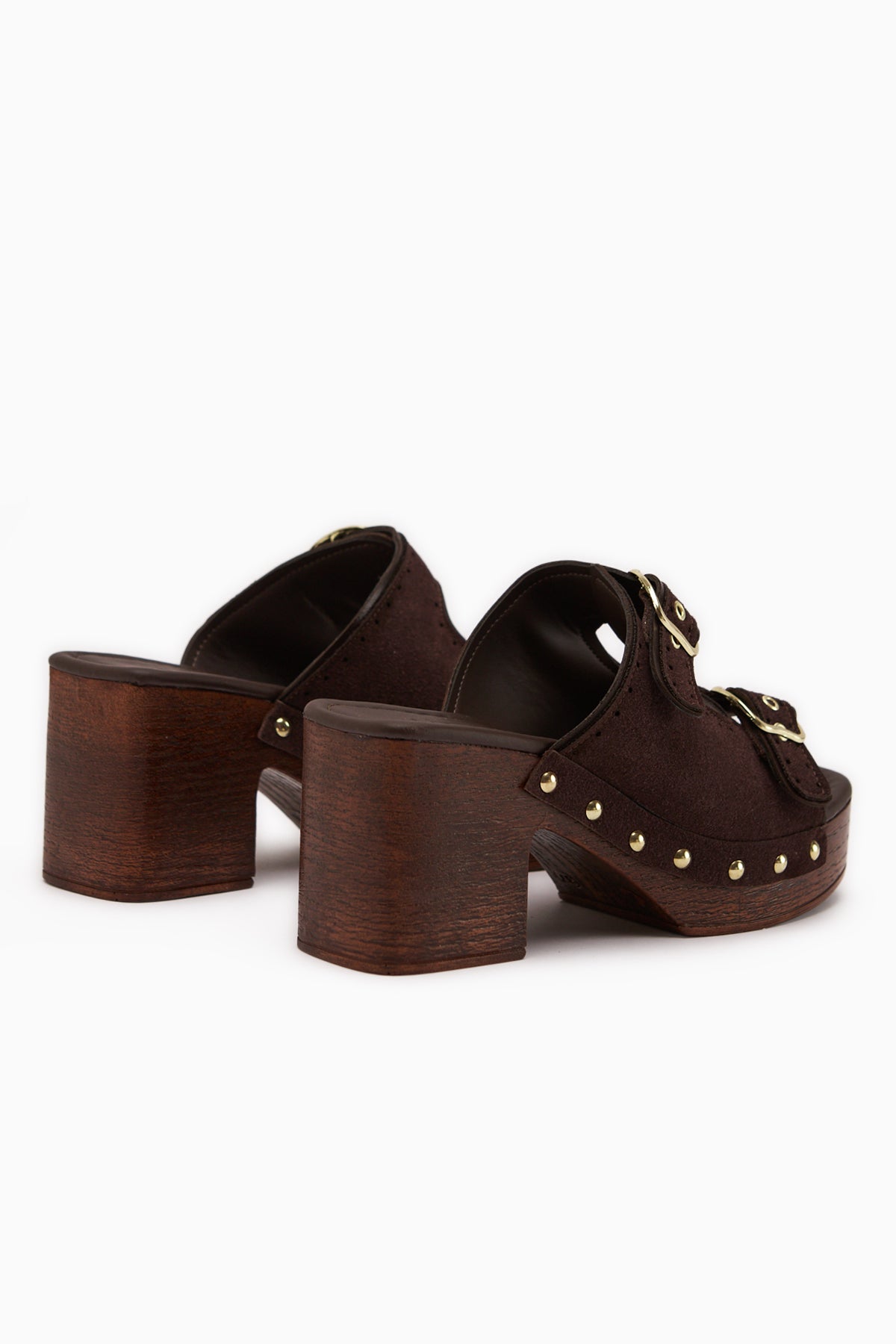 Diala Kahve Süet Çift Bantlı Kadın Platform Topuklu Terlik