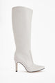 Lucine Beyaz Sivri Burunlu İnce Topuklu Çekme Çizme
