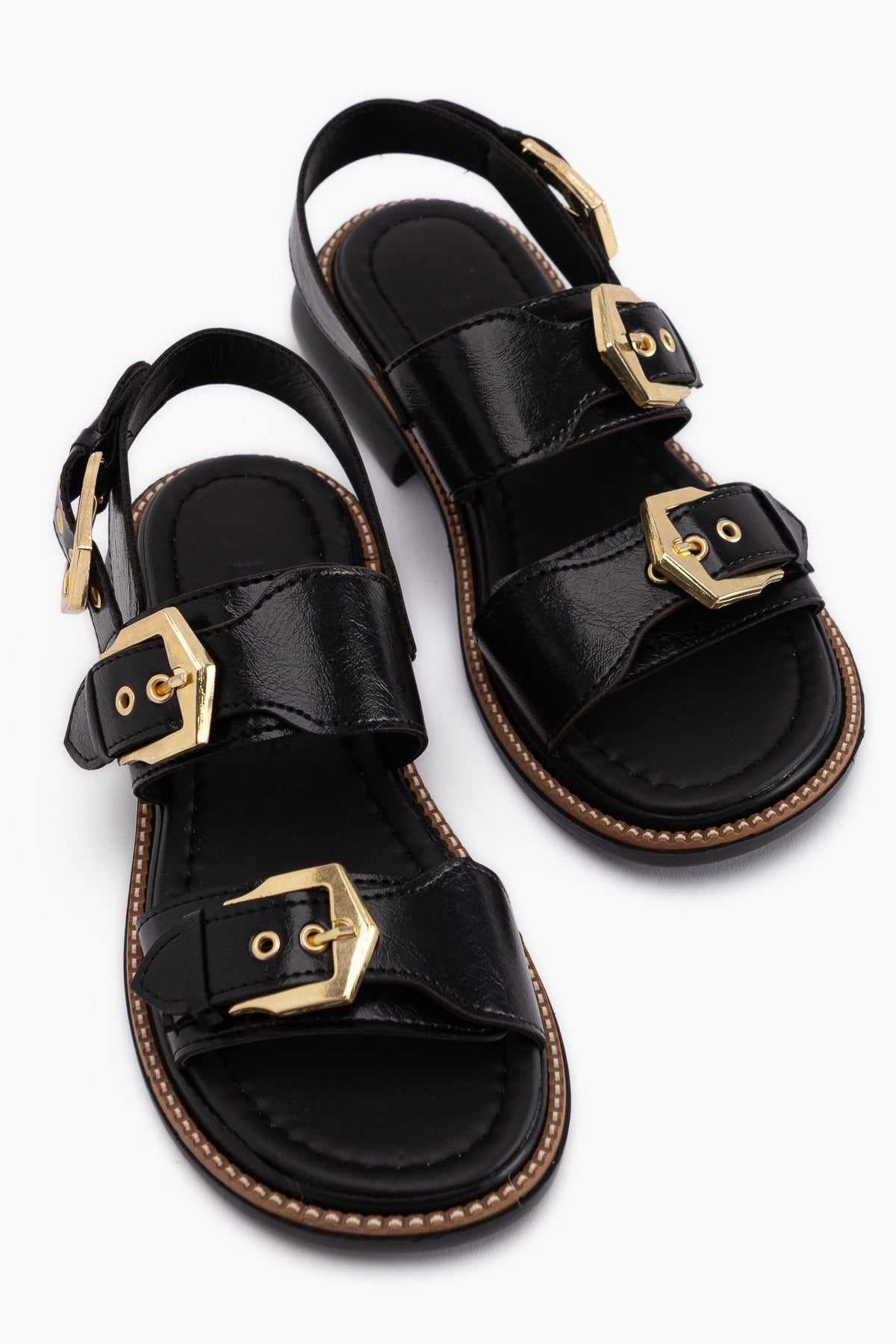 Liena Siyah Çift Tokalı Kadın Sandalet