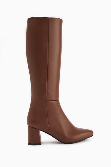 Velma Hakiki Deri Taba Topuklu Kadın Çizme