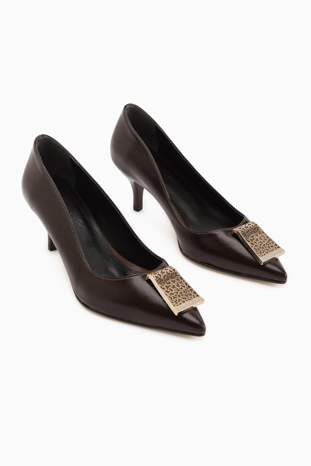 Lian Kahve Tokalı Stiletto Kadın Topuklu Ayakkabı