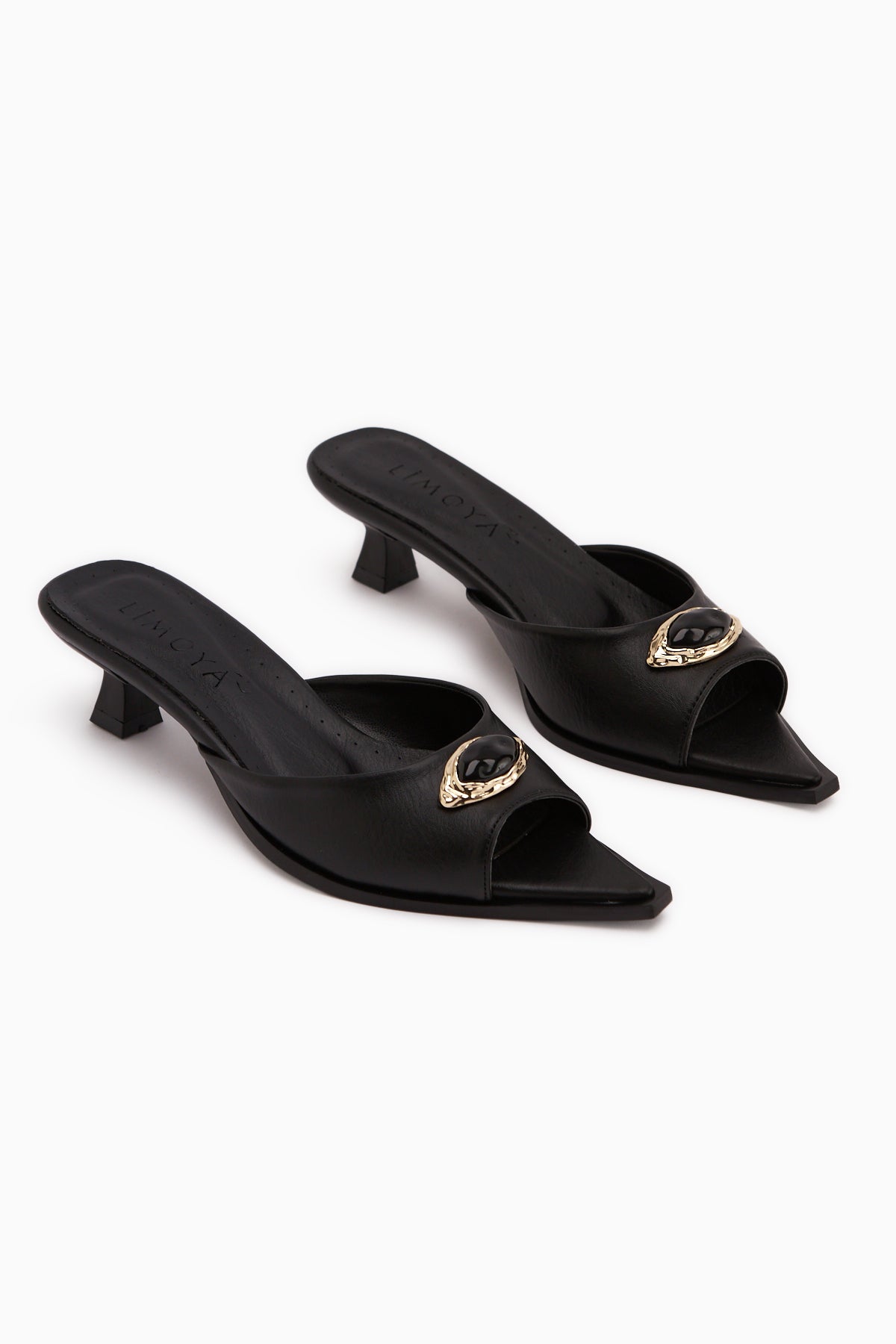 Dania Siyah Tokalı Kısa Topuklu Kadın Terlik