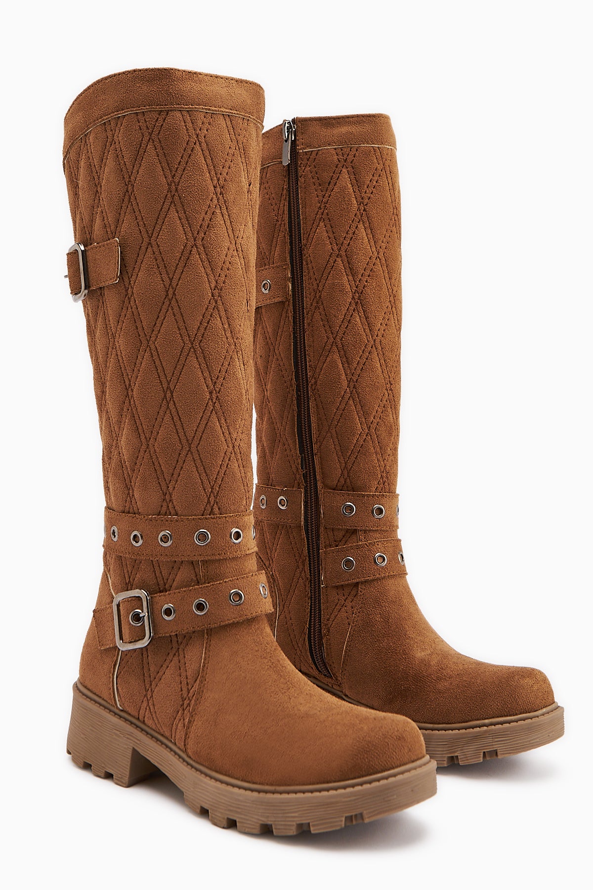 Carma Taba Süet Kemer Detaylı Kapitone Dikiş Çizme