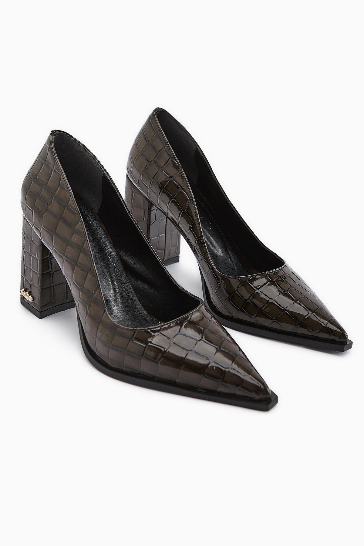 Lucy Kahve Kroko Kalın Topuklu Ayakkabı Kadın Stiletto