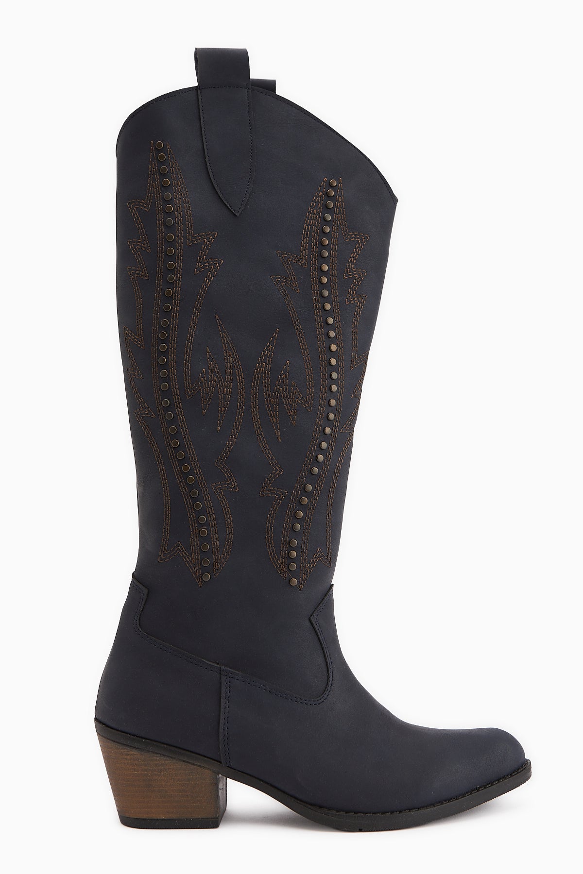 Fizaro Lacivert Sivri Burunlu Nakışlı Zımba Detaylı Western Çizme