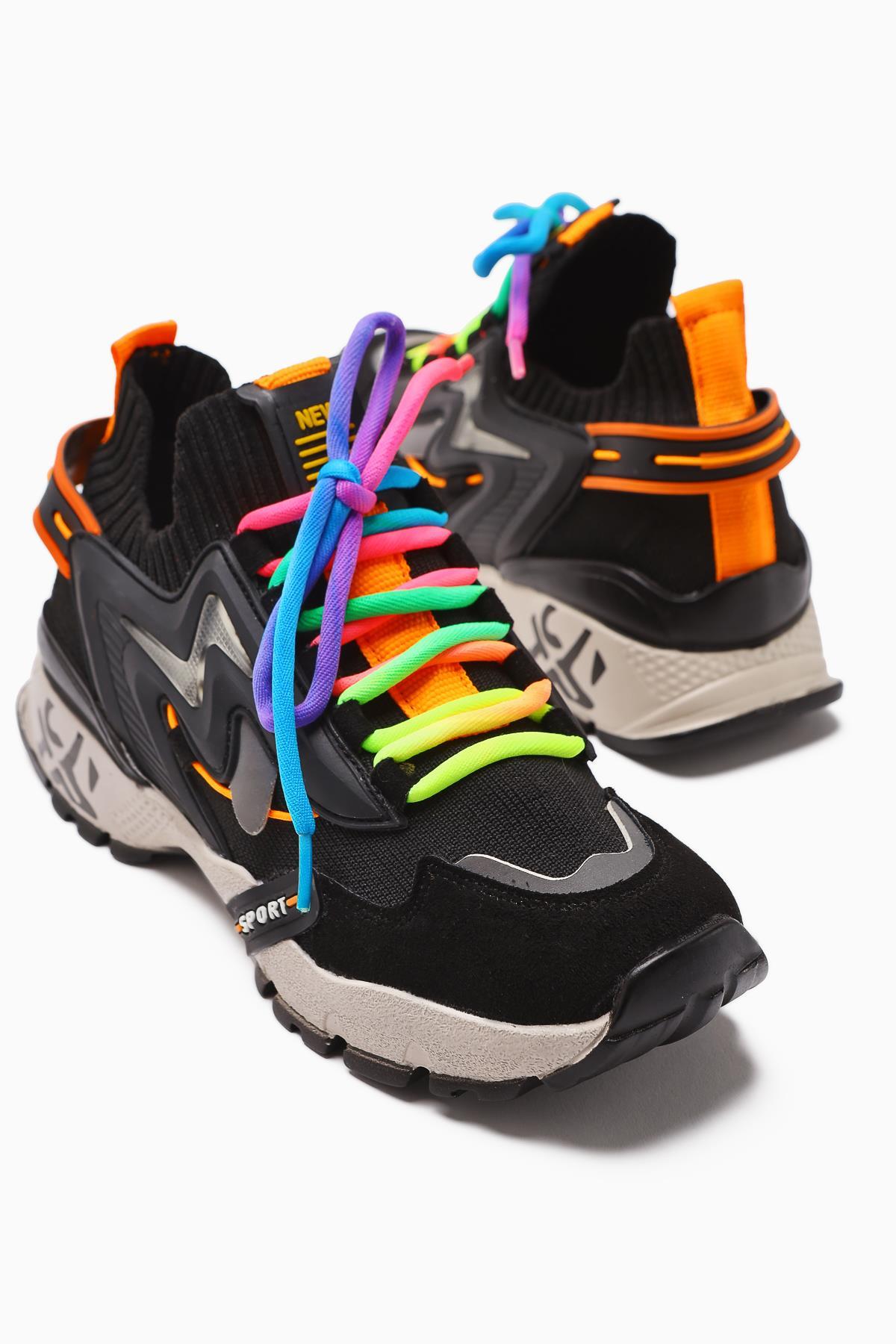 Anabell Siyah Triko Süet Detaylı Renkli Bağcıklı Kadın Sneakers