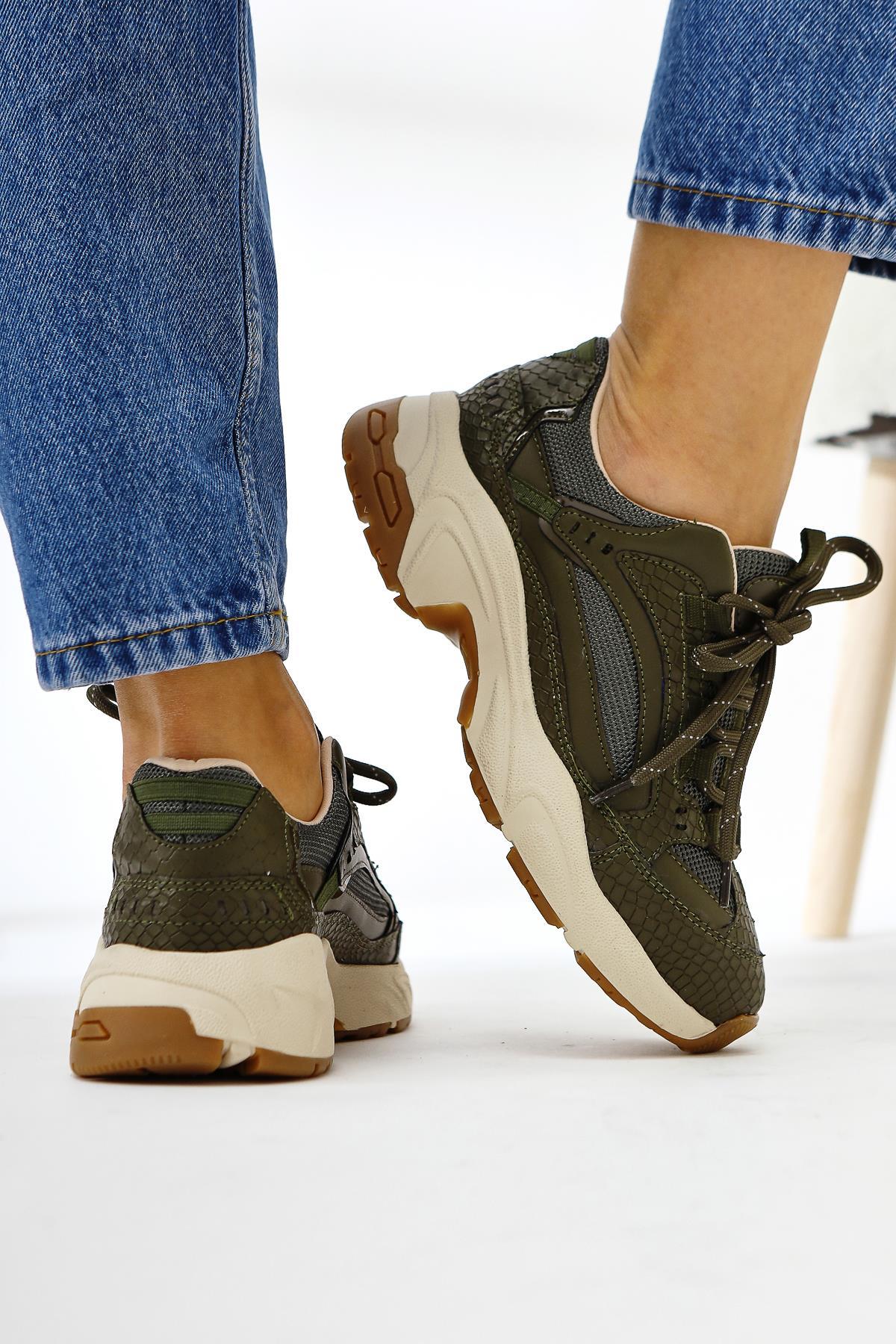 Caisa Haki Tekstil Detaylı Bağcıklı Kadın Sneakers