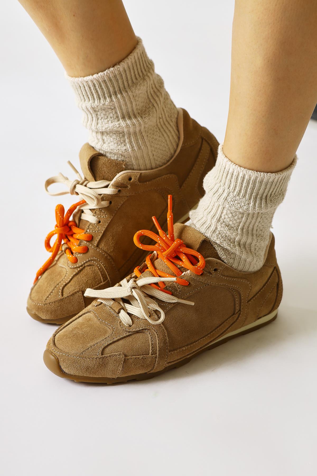 Hakiki Deri Sue Vizon Süet Çift Bağcıklı Sneakers