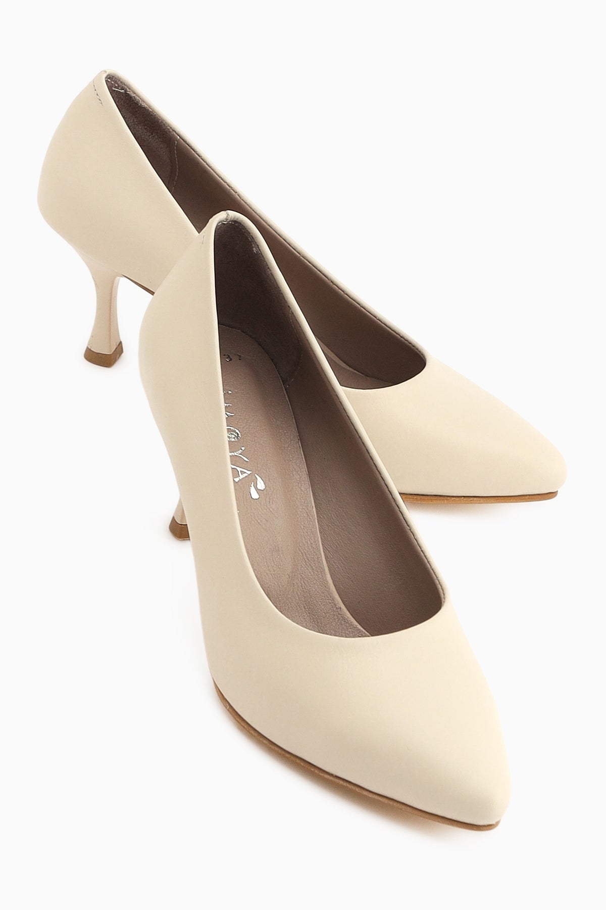 Kiara Hakiki Deri Bej Kadın Topuklu Ayakkabı Stiletto