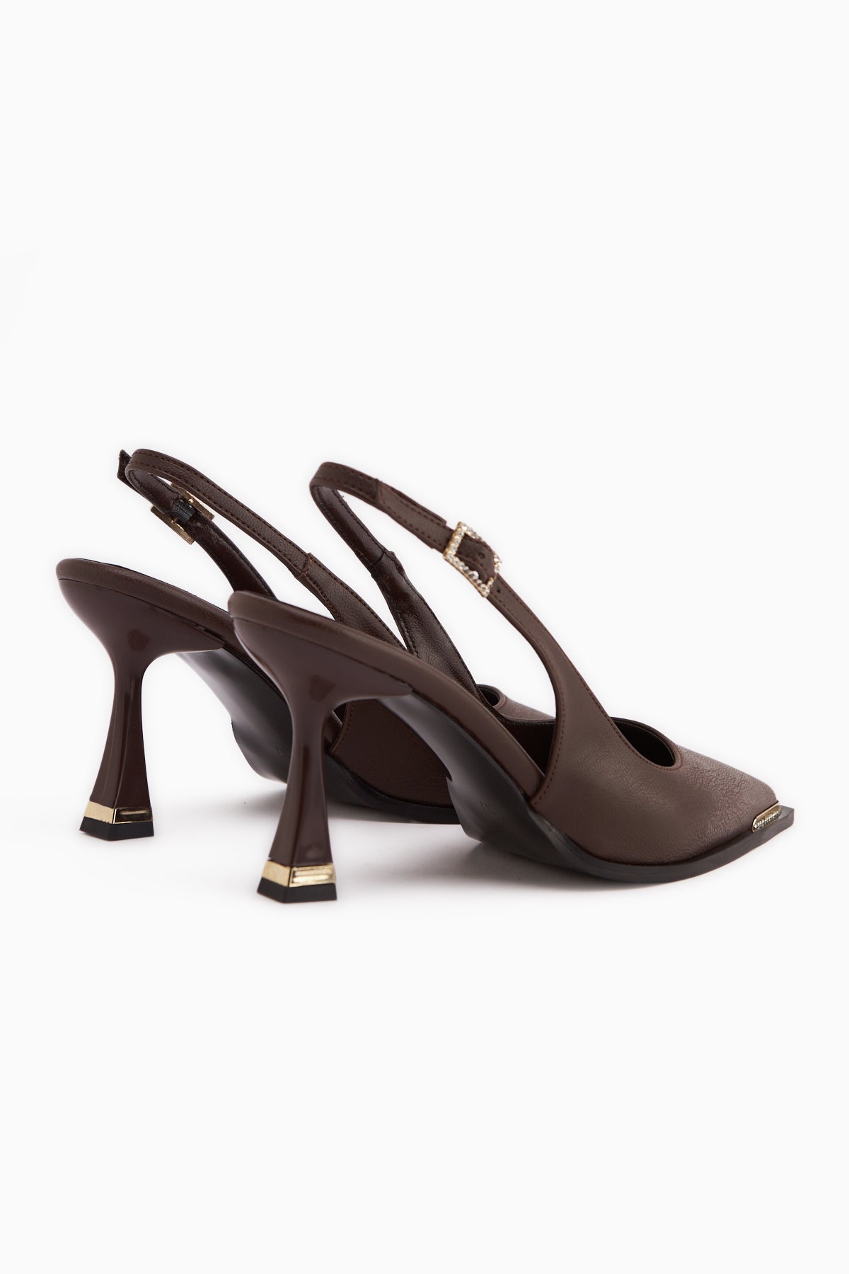 Vita Kahve Taş Detaylı Önü Kapalı Topuklu Kadın Ayakkabı