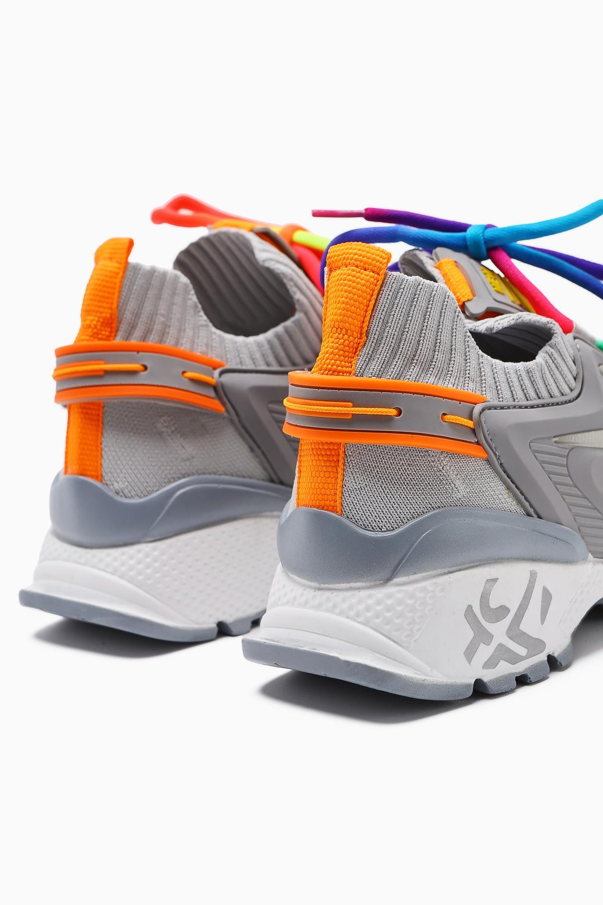 Anabell Gri Triko Süet Detaylı Renkli Bağcıklı Kadın Sneakers
