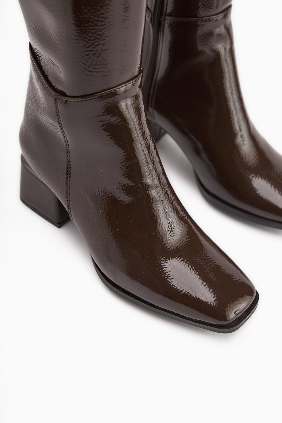 Miami Kahve Rugan Küt Burunlu Çizme