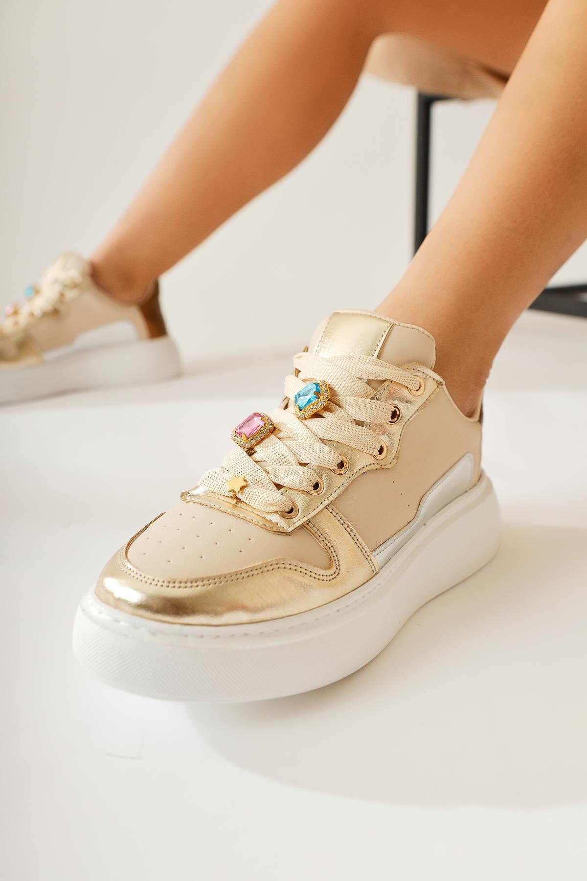 Deena Krem Kalın Tabanlı Taş Detaylı Sneakers