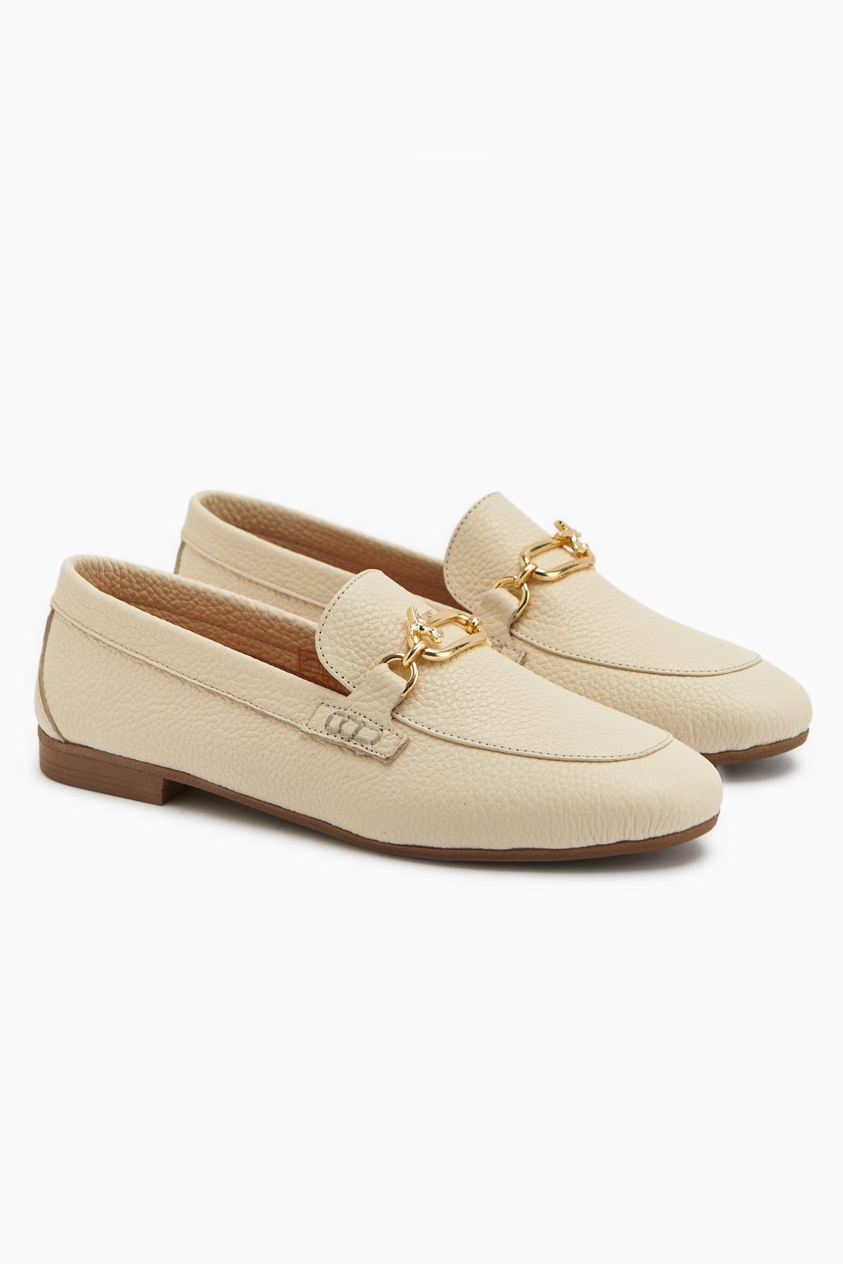 Alessa Hakiki Deri Bej Tokalı Loafer Kadın Günlük Makosen Ayakkabı