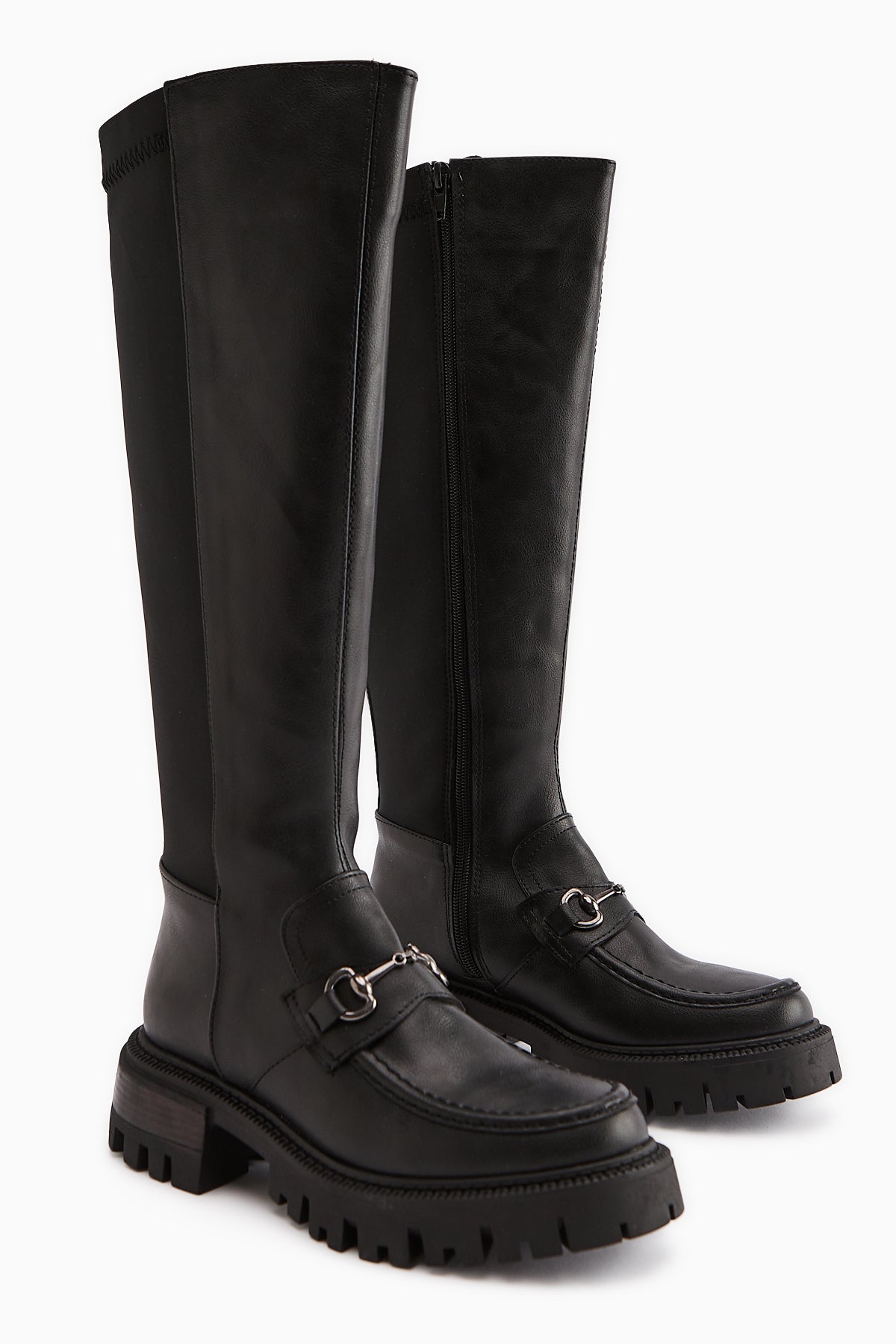 Meli Siyah Toka Detaylı Dalgıç Kumaşlı Tokalı Çizme