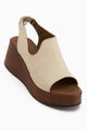 Rozelin Hakiki Deri Bej Lastikli Dolgu Topuklu Kadın Sandalet