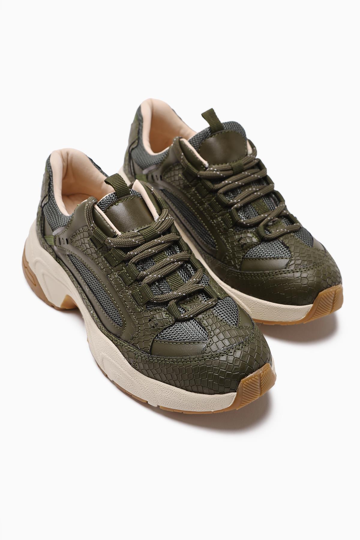 Caisa Haki Tekstil Detaylı Bağcıklı Kadın Sneakers