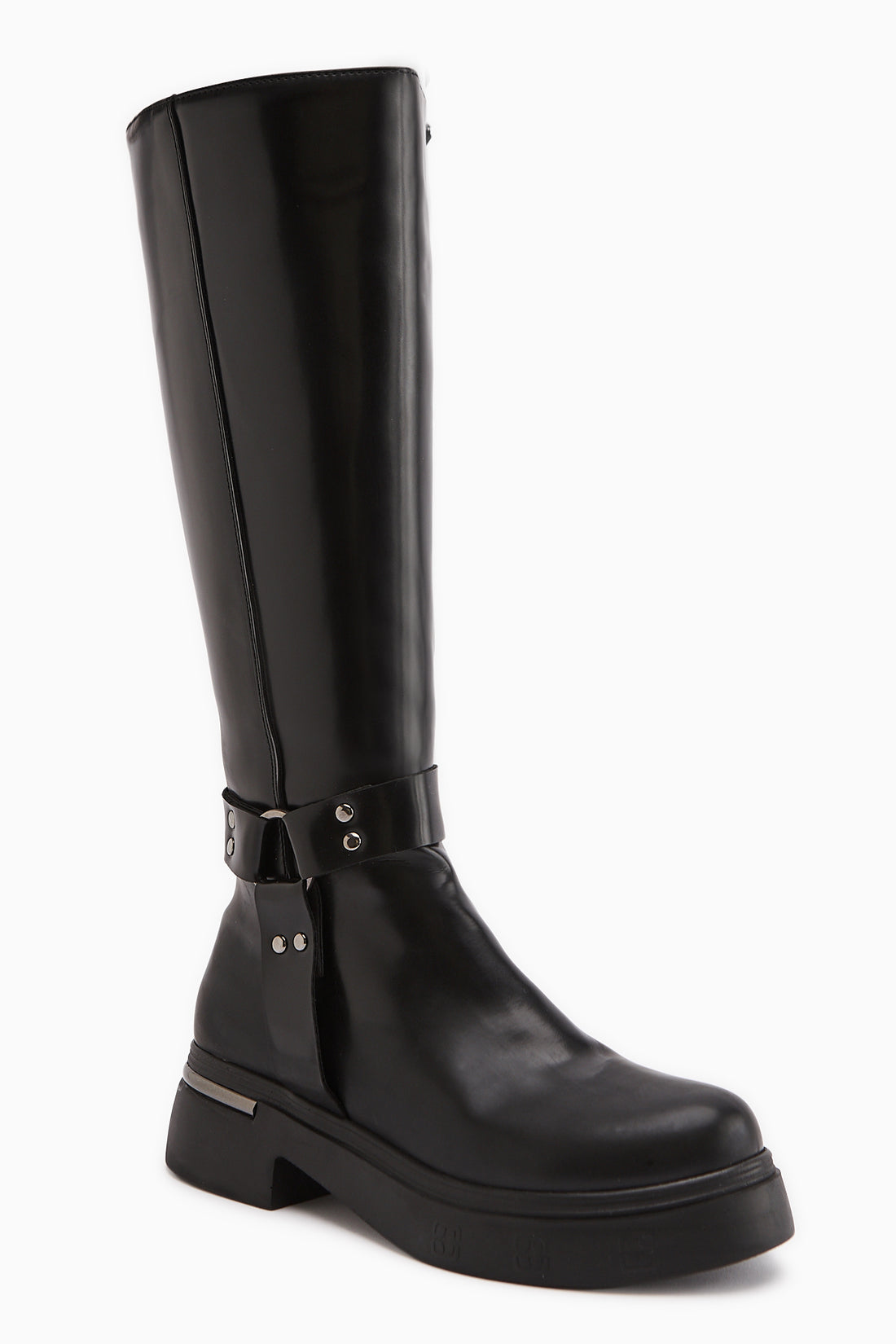 Lani Siyah Rugan Toka ve Zımba Detaylı Kalın Tabanlı Çizme