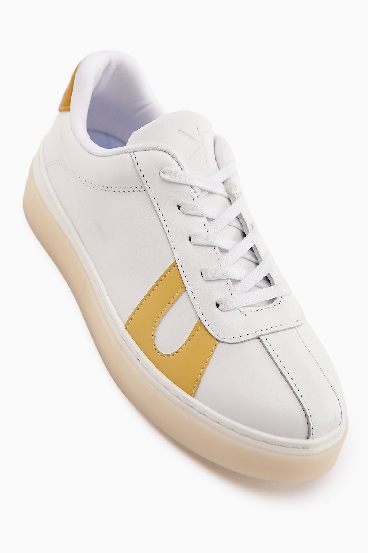 Eddie Hakiki Deri Beyaz Sarı Sneaker Kadın Ayakkbı