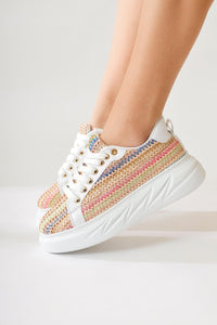 Silfa Gök Kuşağı Örgü Desenli Yüksek Taban Bağcıklı Sneakers