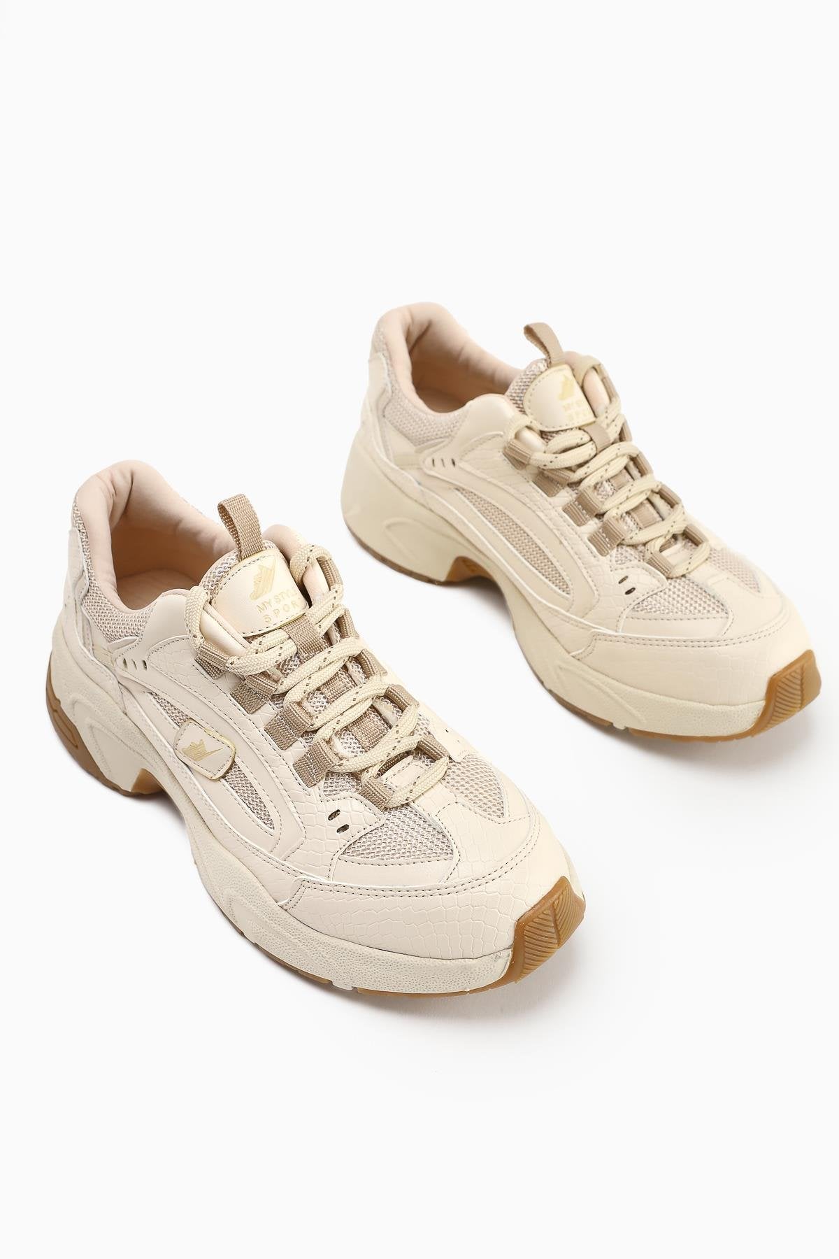 Caisa Bej Tekstil Detaylı Bağcıklı Kadın Sneakers