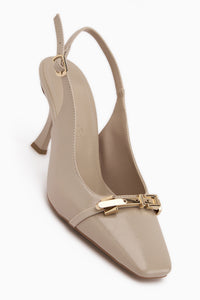 Hanaa Bej Tokalı Düz Burunlu Kadın Topuklu Ayakkabı
