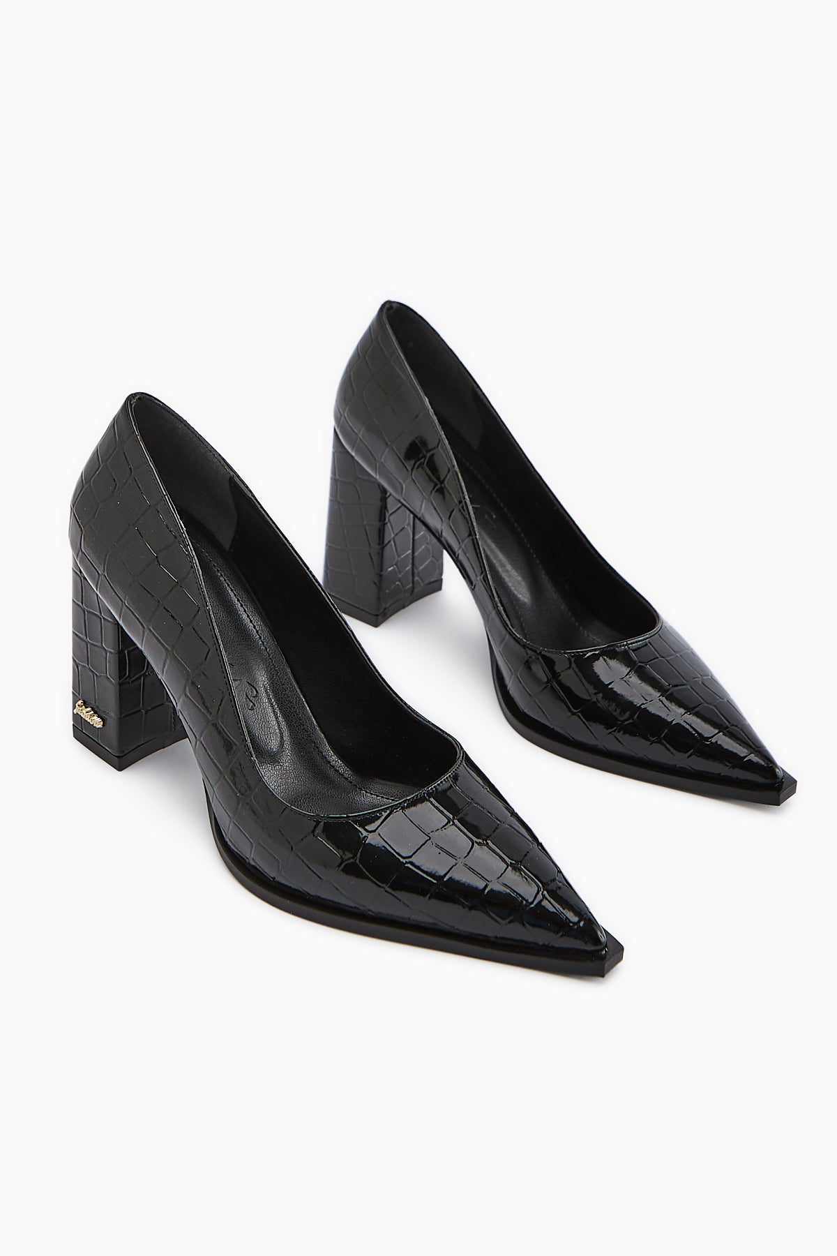 Lucy Siyah Kroko Kalın Topuklu Ayakkabı Kadın Stiletto