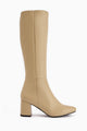 Velma Hakiki Deri Bej Topuklu Kadın Çizme