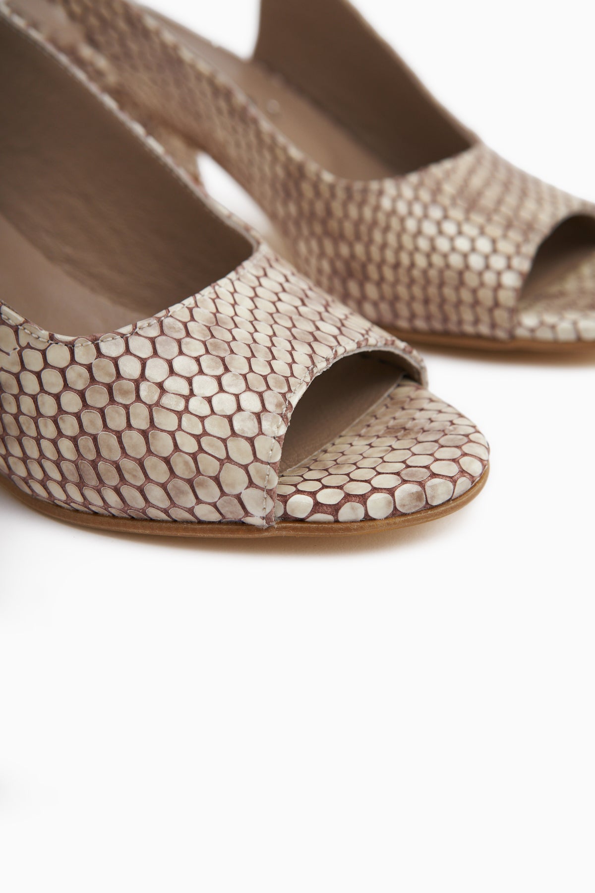 Catia Hakiki Deri Bej Yılan Desenli Kadın Topuklu Sandalet