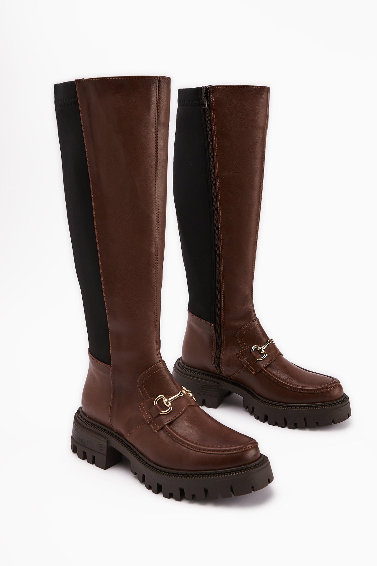 Meli Taba Toka Detaylı Dalgış Kumaşlı Tokalı Çizme