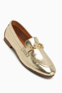 Alessa Hakiki Deri Altın Tokalı Loafer Kadın Günlük Makosen Ayakkabı