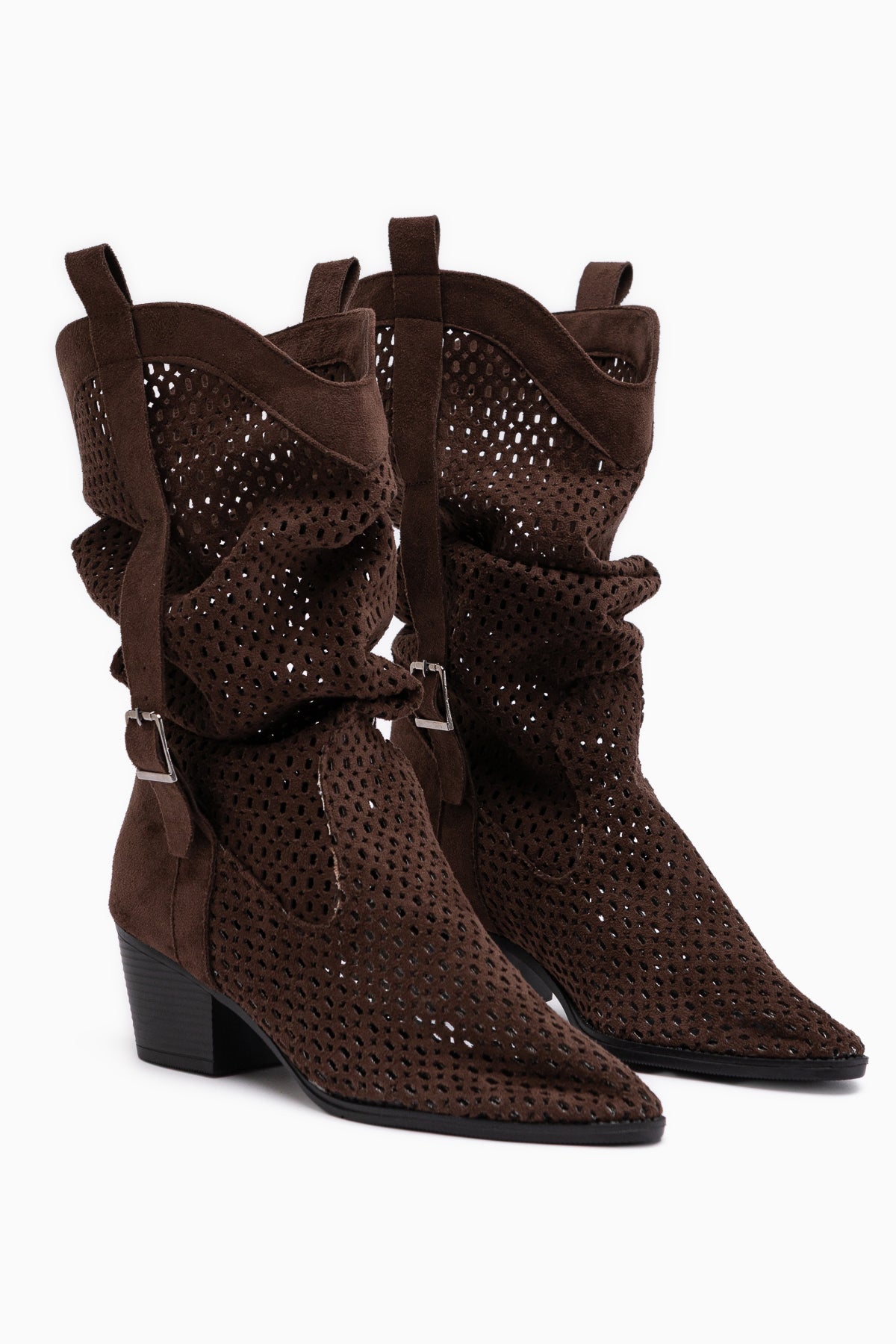 Orietta Kahve Süet Lazer Kesim Körüklü Yazlık Çizme