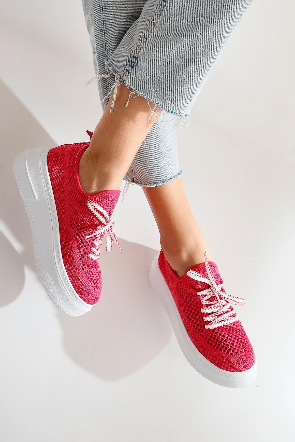 Benito Fuşya Triko Streç Kalın Tabanlı Sneakers