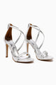 Liane Gümüş Dokulu Deri Baskı Çapraz Bantlı İnce Topuklu kadın Ayakkabı