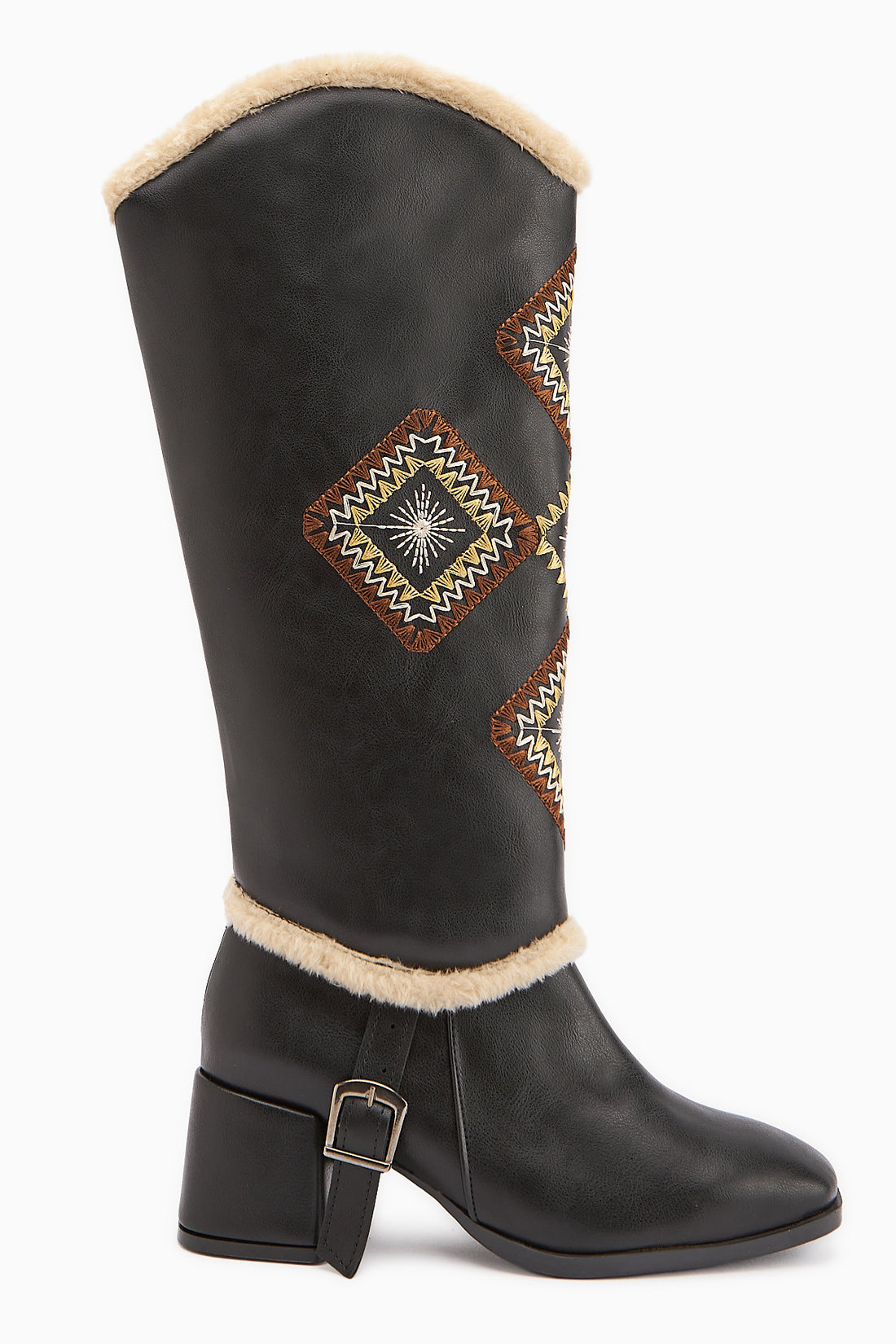 Hilka Siyah Çıkarılabilir Konçlu Etnik Desenli Bot-Çizme