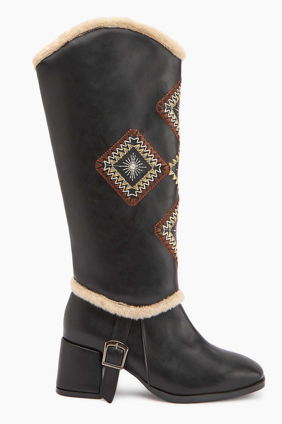 Hilka Siyah Çıkarılabilir Konçlu Etnik Desenli Bot-Çizme