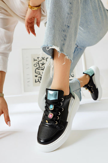 Deena Siyah Kalın Tabanlı Taş Detaylı Sneakers