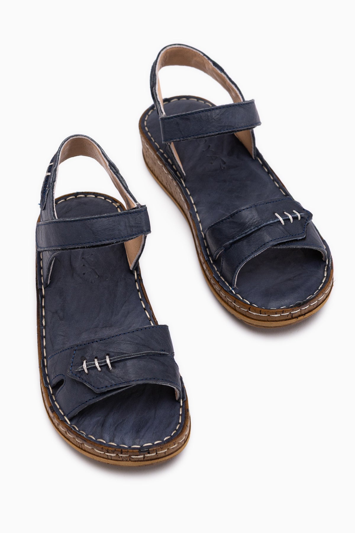 Leone Hakiki Deri Lacivert Kadın Sandalet