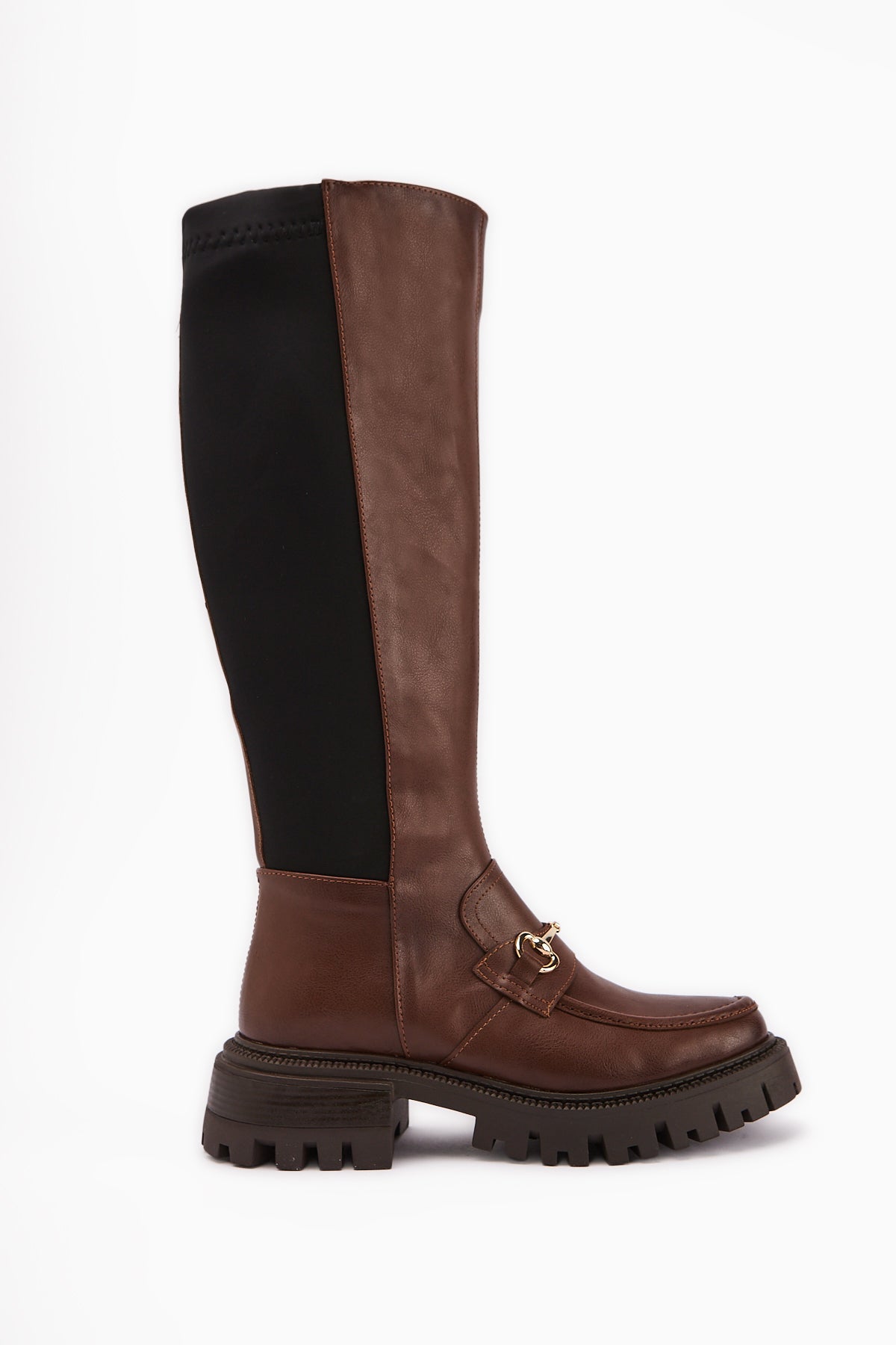 Meli Taba Toka Detaylı Dalgış Kumaşlı Tokalı Çizme