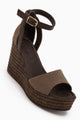 Moni Kahve Süet Dolgu Topuklu Bilekten Tokalı Kadın Sandalet
