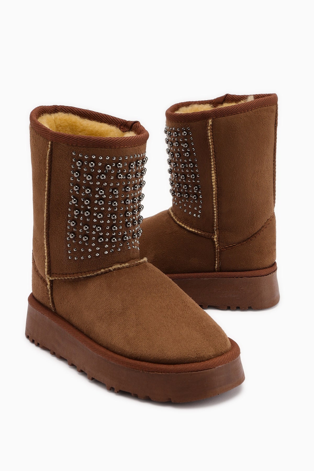 Anna-Li Taba Süet İçi Kürklü Boncuk Detaylı Çekme Bot