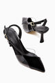 Aliah Siyah Rugan Sivri Burunlu Şeffaf Detaylı İnce Topuklu Kadın Ayakkabı