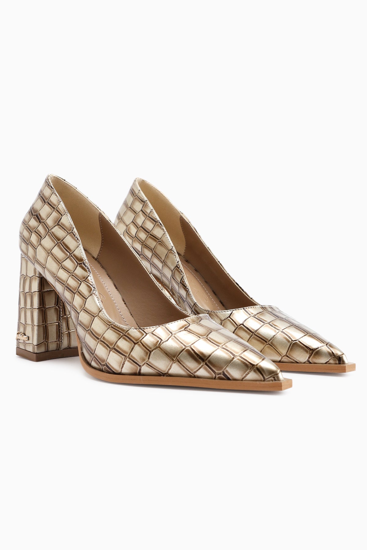 Lucy Krem Kroko Kalın Topuklu Ayakkabı Kadın Stiletto